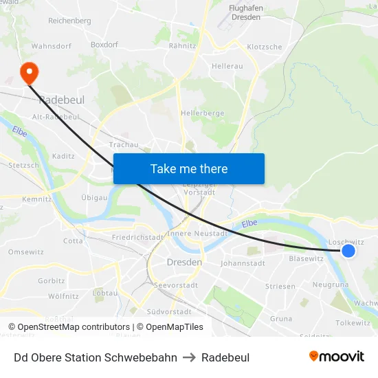 Dd Obere Station Schwebebahn to Radebeul map