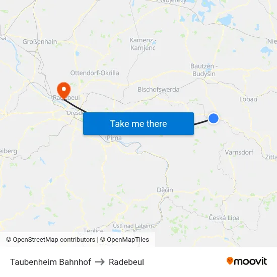Taubenheim Bahnhof to Radebeul map