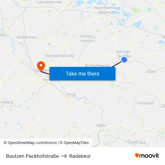 Bautzen Packhofstraße to Radebeul map