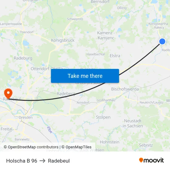 Holscha B 96 to Radebeul map