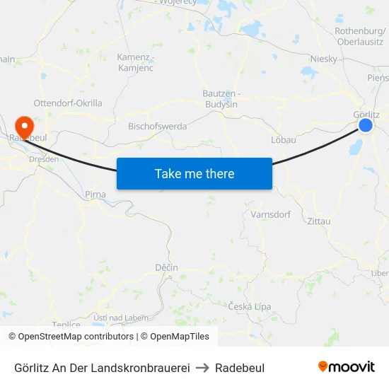 Görlitz An Der Landskronbrauerei to Radebeul map
