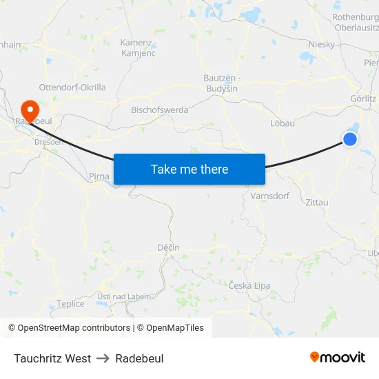 Tauchritz West to Radebeul map