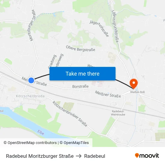 Radebeul Moritzburger Straße to Radebeul map