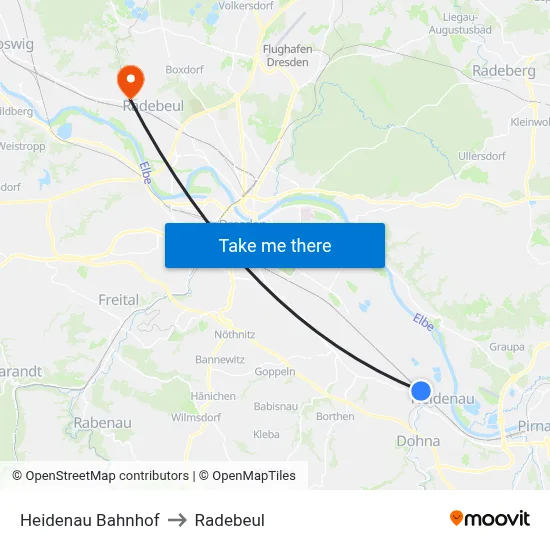 Heidenau Bahnhof to Radebeul map