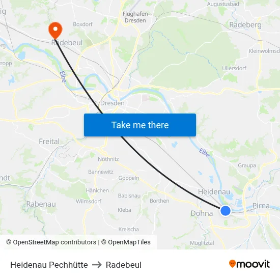 Heidenau Pechhütte to Radebeul map