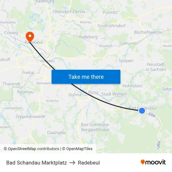 Bad Schandau Marktplatz to Radebeul map