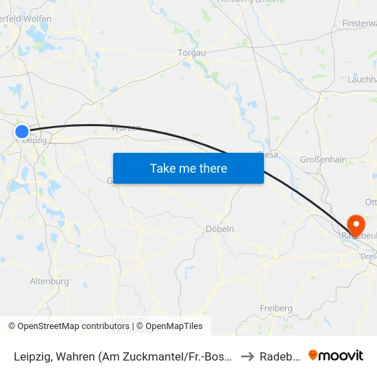 Leipzig, Wahren (Am Zuckmantel/Fr.-Bosse-Str.) to Radebeul map
