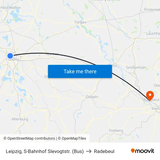 Leipzig, S-Bahnhof Slevogtstr. (Bus) to Radebeul map