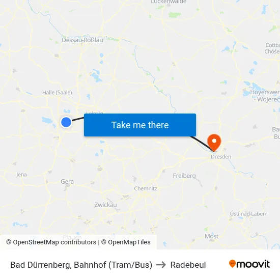 Bad Dürrenberg, Bahnhof (Tram/Bus) to Radebeul map