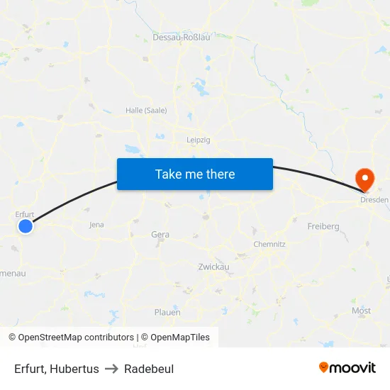 Erfurt, Hubertus to Radebeul map