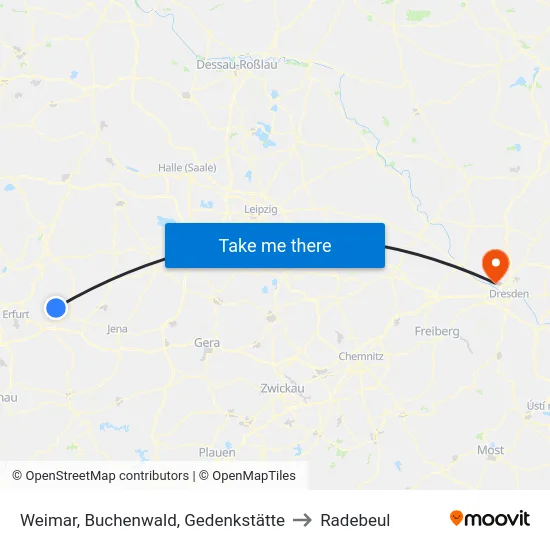Weimar, Buchenwald, Gedenkstätte to Radebeul map