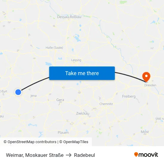 Weimar, Moskauer Straße to Radebeul map