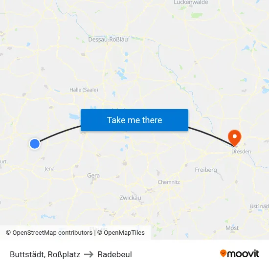 Buttstädt, Roßplatz to Radebeul map