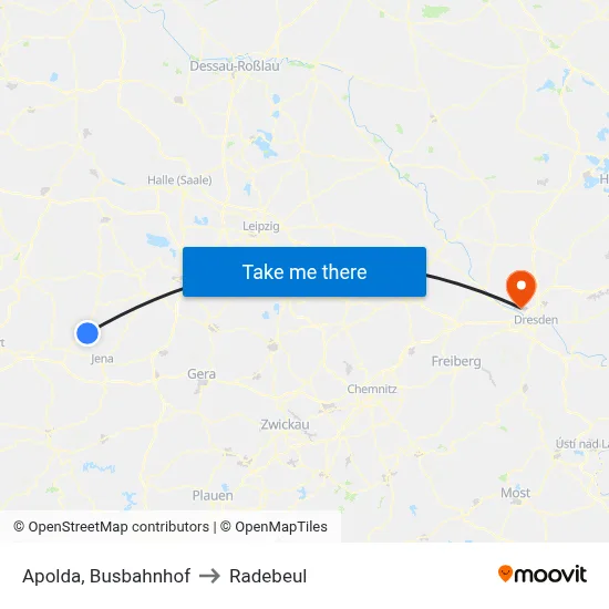 Apolda, Busbahnhof to Radebeul map