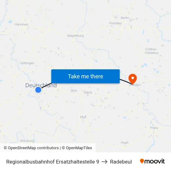Regionalbusbahnhof Ersatzhaltestelle 9 to Radebeul map