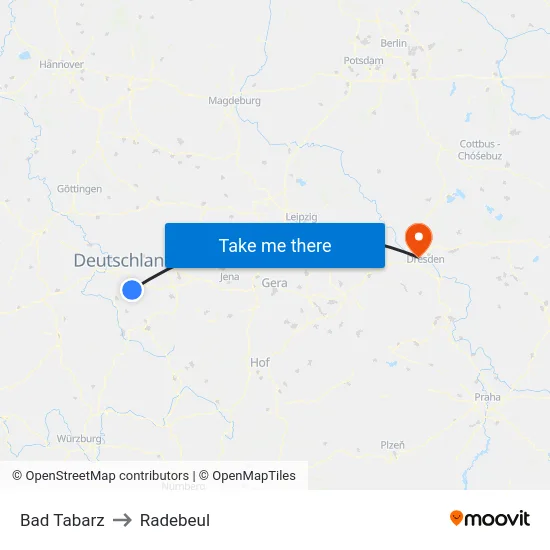 Bad Tabarz to Radebeul map