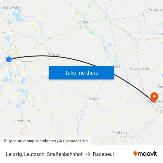 Leipzig, Leutzsch, Straßenbahnhof to Radebeul map