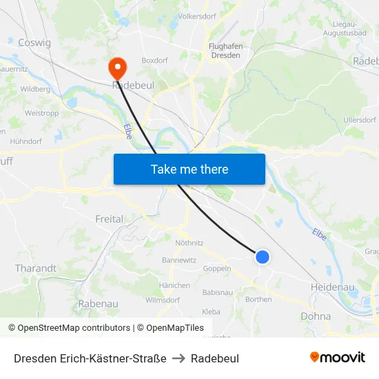 Dresden Erich-Kästner-Straße to Radebeul map