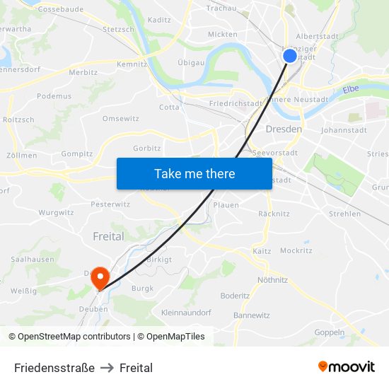 Friedensstraße to Freital map