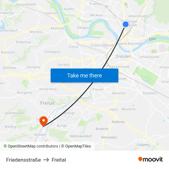 Friedensstraße to Freital map