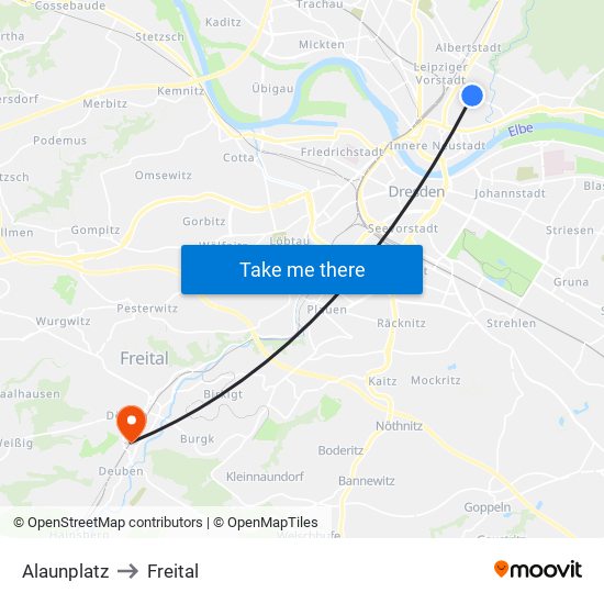 Alaunplatz to Freital map