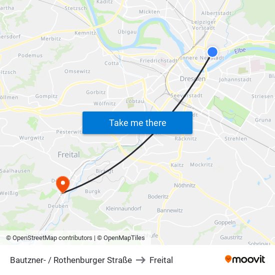 Bautzner- / Rothenburger Straße to Freital map