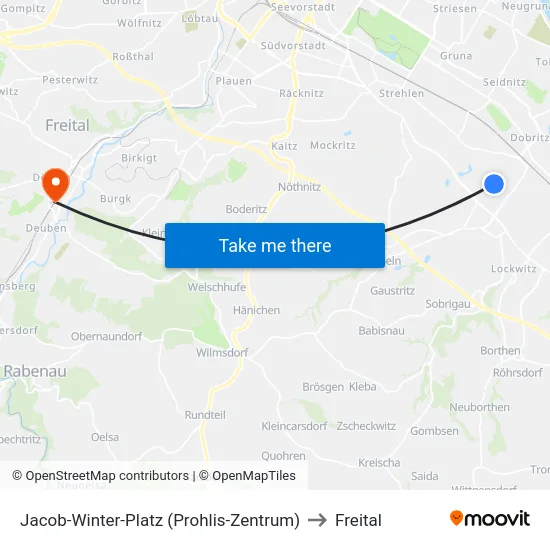 Jacob-Winter-Platz (Prohlis-Zentrum) to Freital map