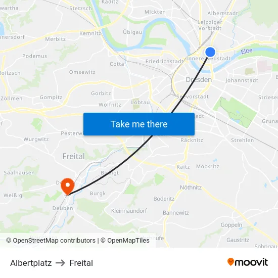 Albertplatz to Freital map