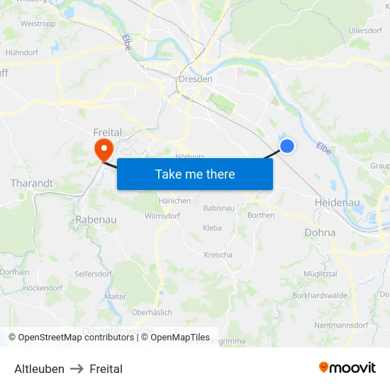 Altleuben to Freital map