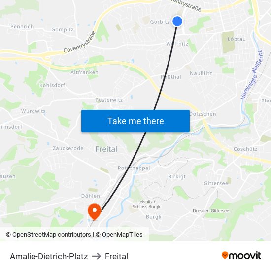 Amalie-Dietrich-Platz to Freital map