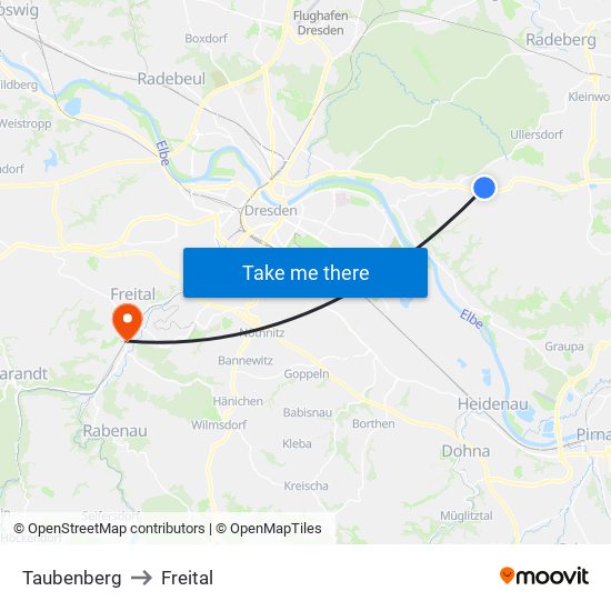 Taubenberg to Freital map