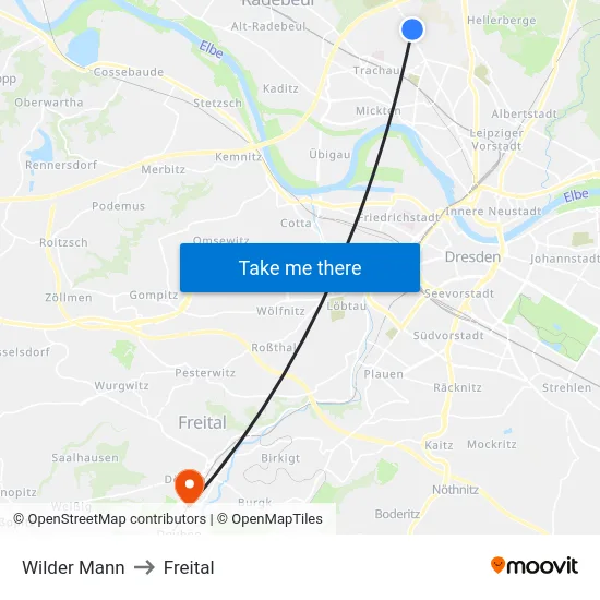 Wilder Mann to Freital map