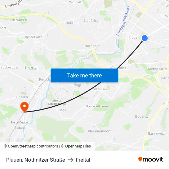 Plauen, Nöthnitzer Straße to Freital map