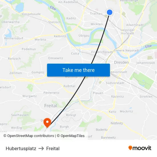 Hubertusplatz to Freital map
