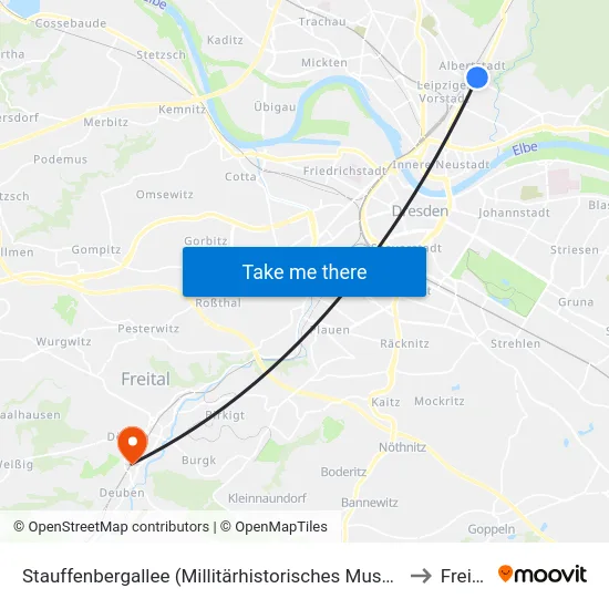 Stauffenbergallee (Millitärhistorisches Museum) to Freital map