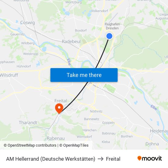 AM Hellerrand (Deutsche Werkstätten) to Freital map