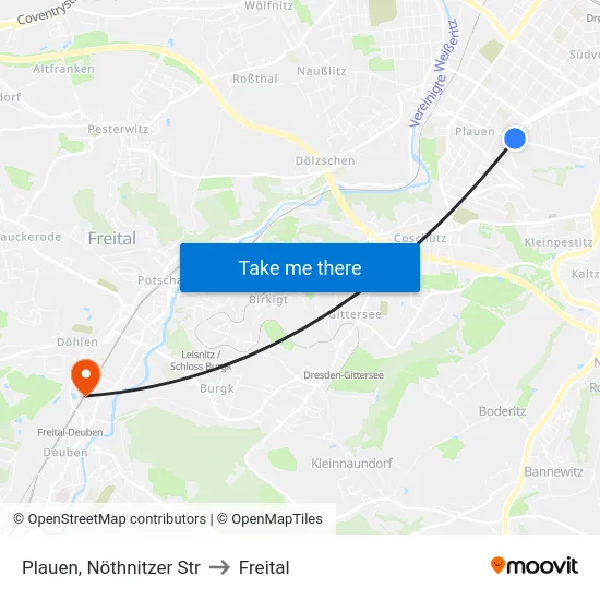 Plauen, Nöthnitzer Str to Freital map
