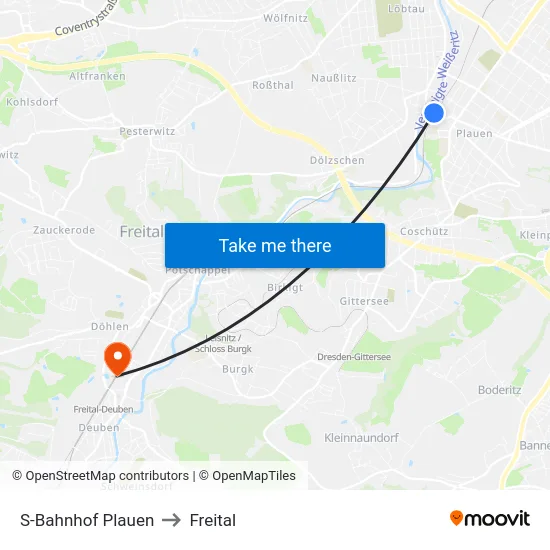 S-Bahnhof Plauen to Freital map