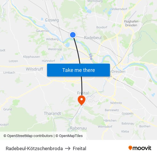 Radebeul-Kötzschenbroda to Freital map