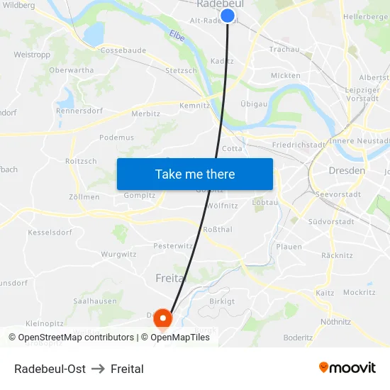 Radebeul-Ost to Freital map