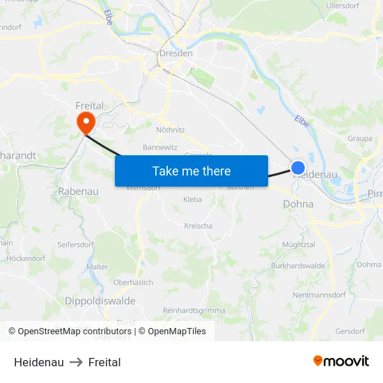 Heidenau to Freital map