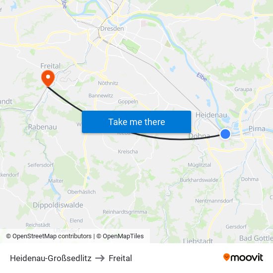 Heidenau-Großsedlitz to Freital map