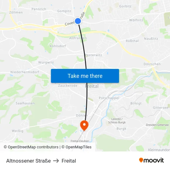 Altnossener Straße to Freital map