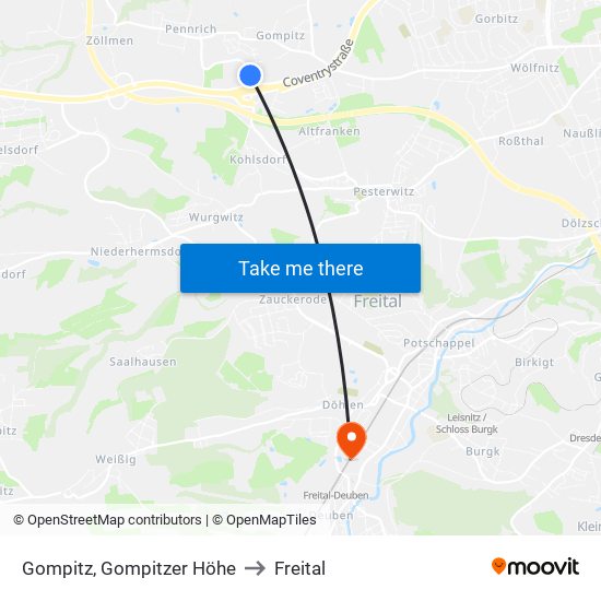 Gompitz, Gompitzer Höhe to Freital map