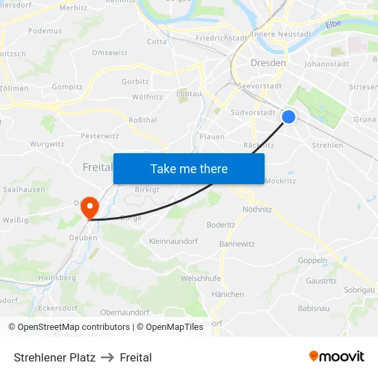 Strehlener Platz to Freital map