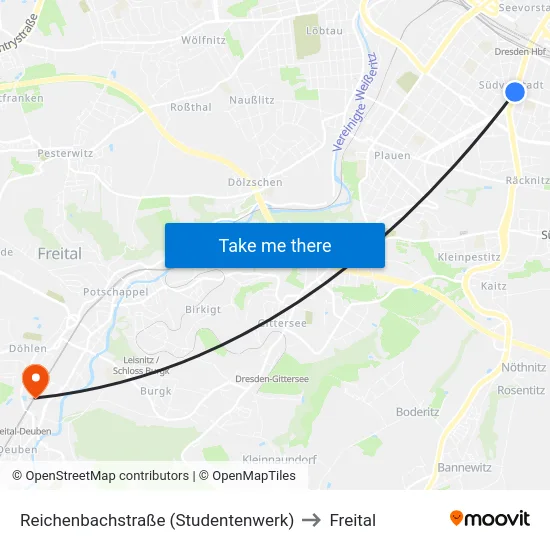 Reichenbachstraße (Studentenwerk) to Freital map