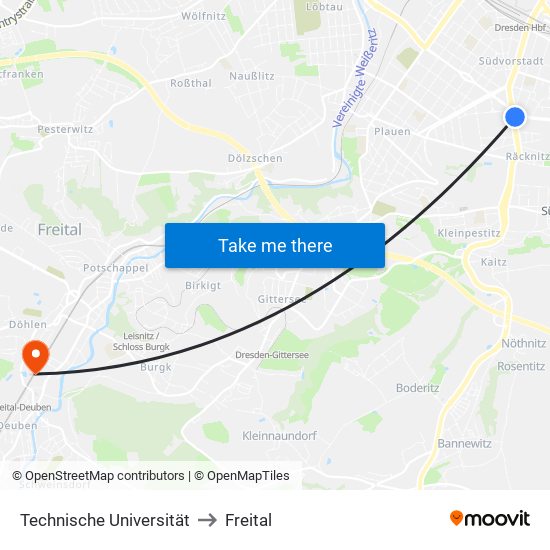 Technische Universität to Freital map