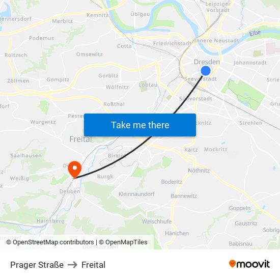 Prager Straße to Freital map