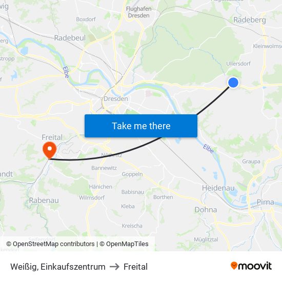 Weißig, Einkaufszentrum to Freital map