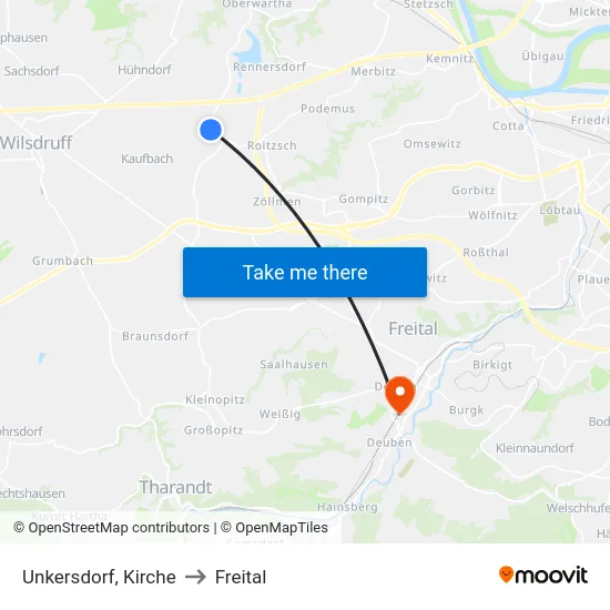 Unkersdorf, Kirche to Freital map